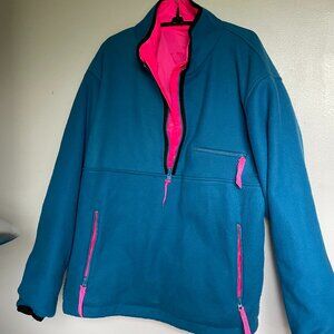 Vintage Pedoni Reversible Sweatshirt Blue Pink Fleece Nylon Pockets size Large